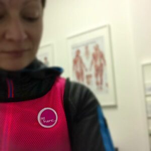 Jog Leader Jill Fairbairn wears the I'm here badge